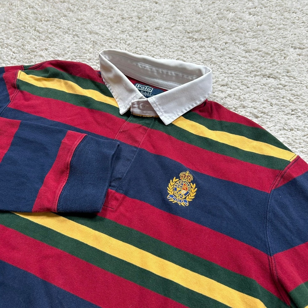 Polo Ralph Lauren Rugby Shirt Large Classic Fit Crest Striped Long Sleeve
